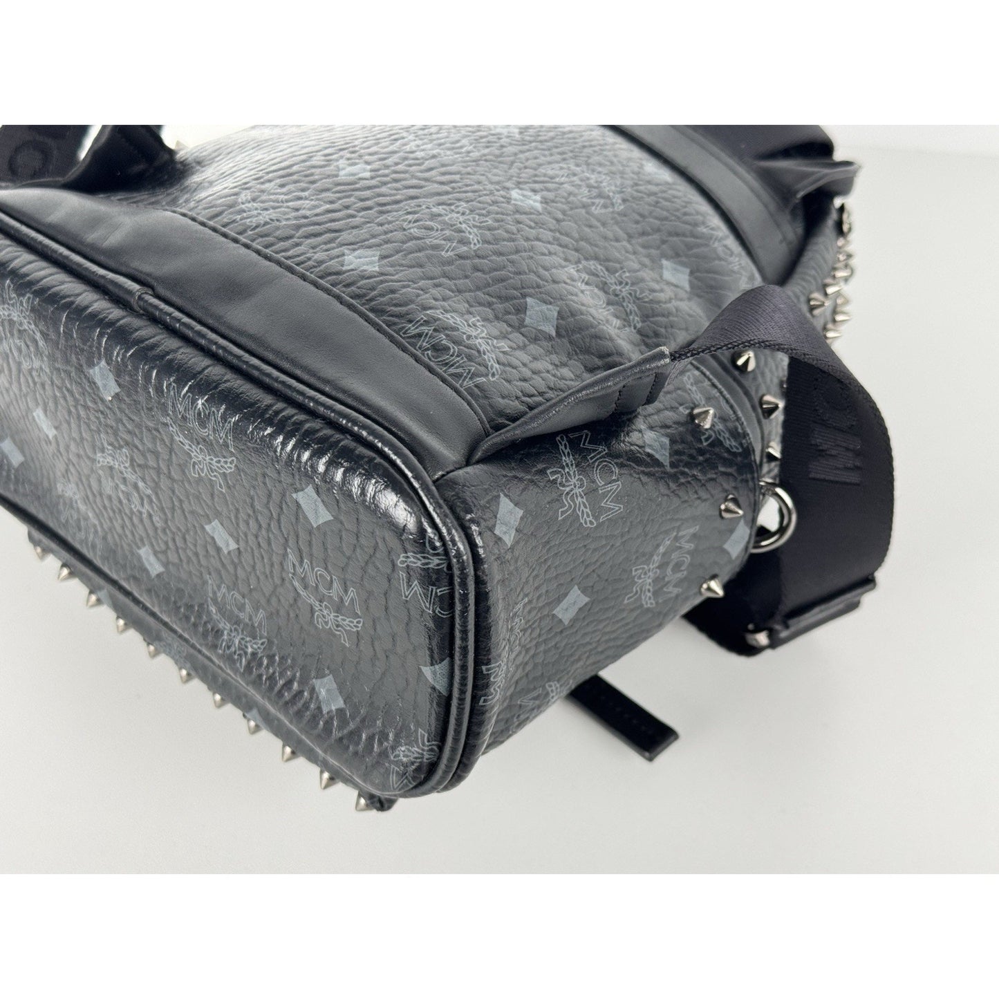 MCM Pearl Stud Stark Backpack in Black Grained Leather B-1