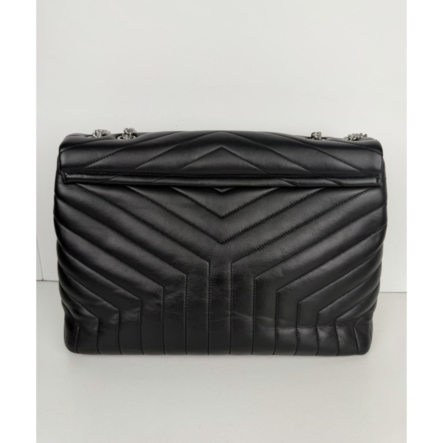 Saint Laurent Loulou Shoulder Bag Large Black Quilted Leather Silver Hardware B2