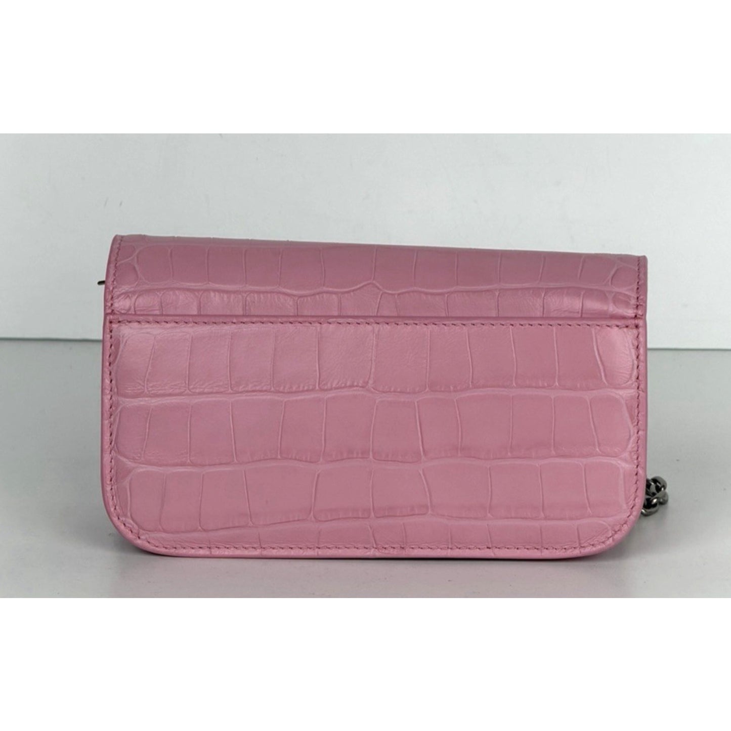 Balenciaga Gossip Wallet on Chain Bag Pink Crocodile Calfskin Silver HW S01