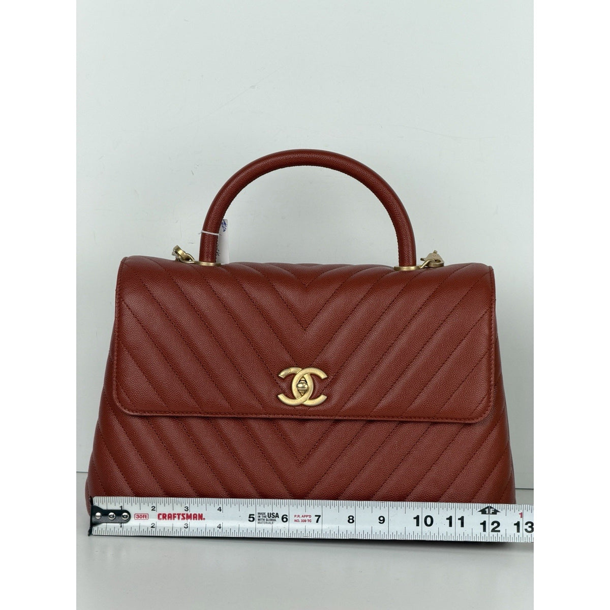 Chanel Chevron Quilted Coco Handle Flap Medium Bag in Rich Brick-Red 2018 D5