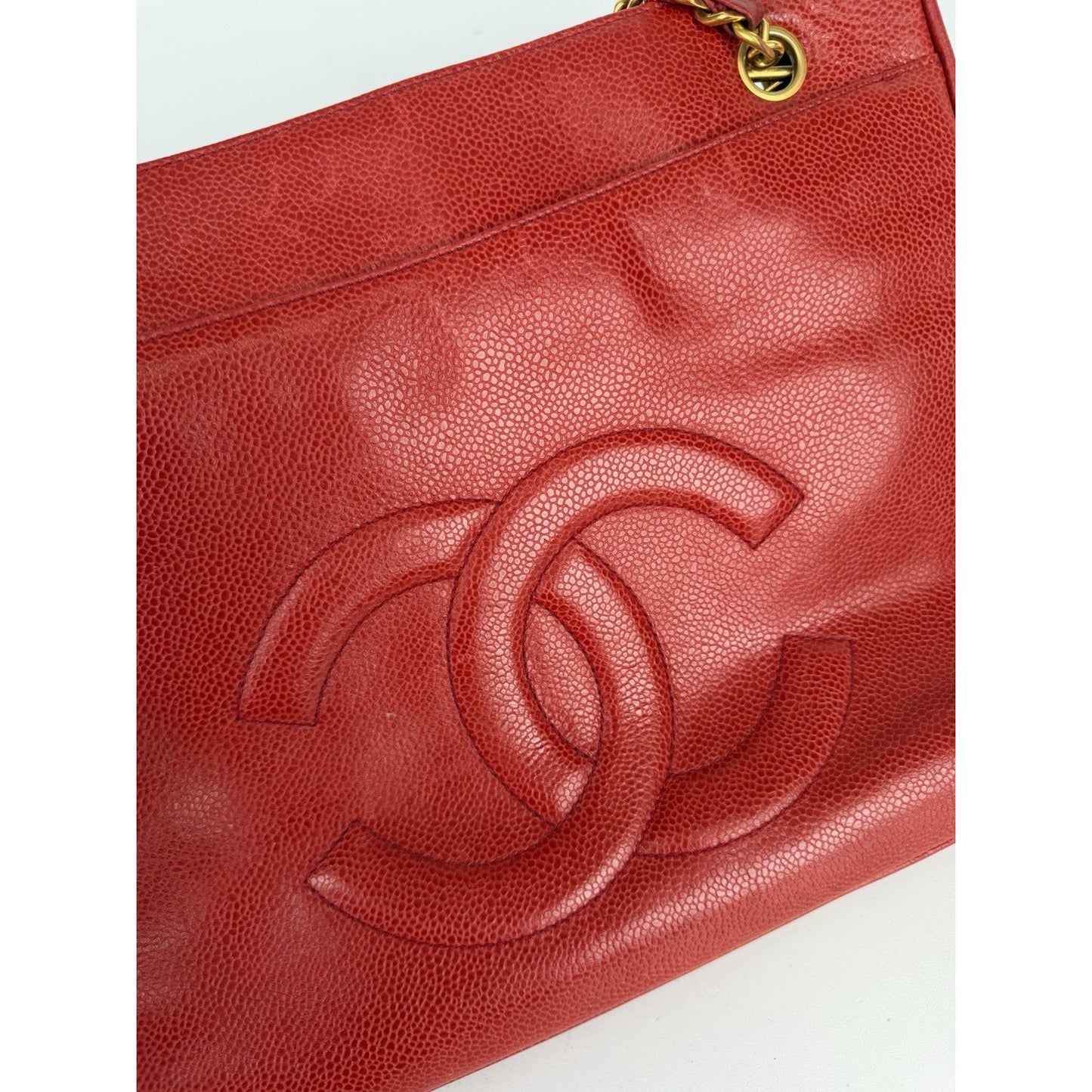 Chanel Outside Flap CC Pocket Tote Bag Vintage Red Caviar Leather 1994–1996 F1