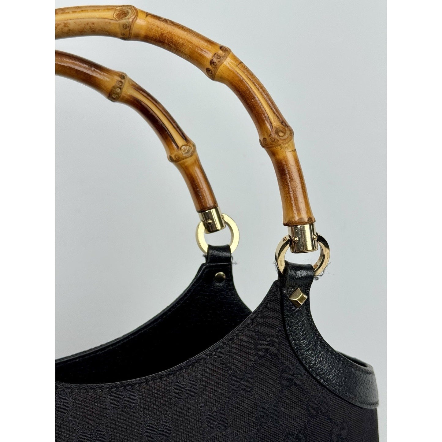 Gucci GG Canvas Tote Bag in Black with Bamboo Handles D-7