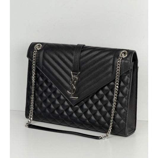 Saint Laurent Envelope Bag Large in Black Grain de Poudre Quilted Leather B1