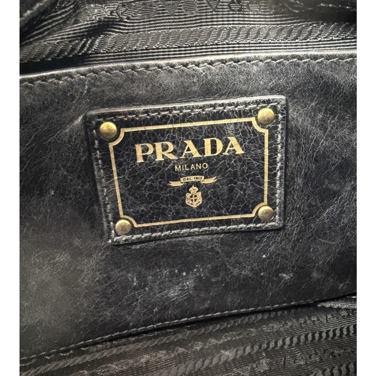 Prada Shopping Satchel Bag Medium Black Vitello Crinkled Leather Gold Hardware S