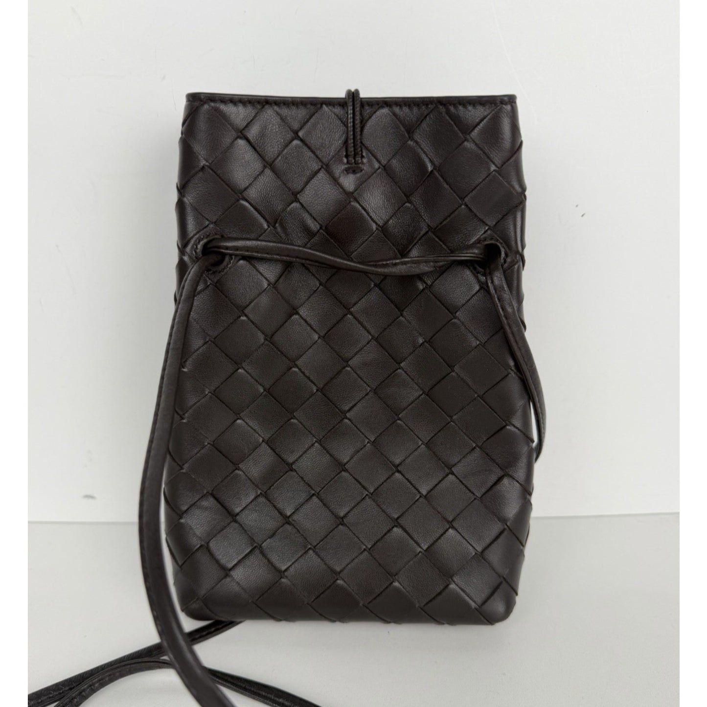 Bottega Veneta Andiamo Phone Pouch Bag in Dark Brown Intrecciato Leather NFC S08