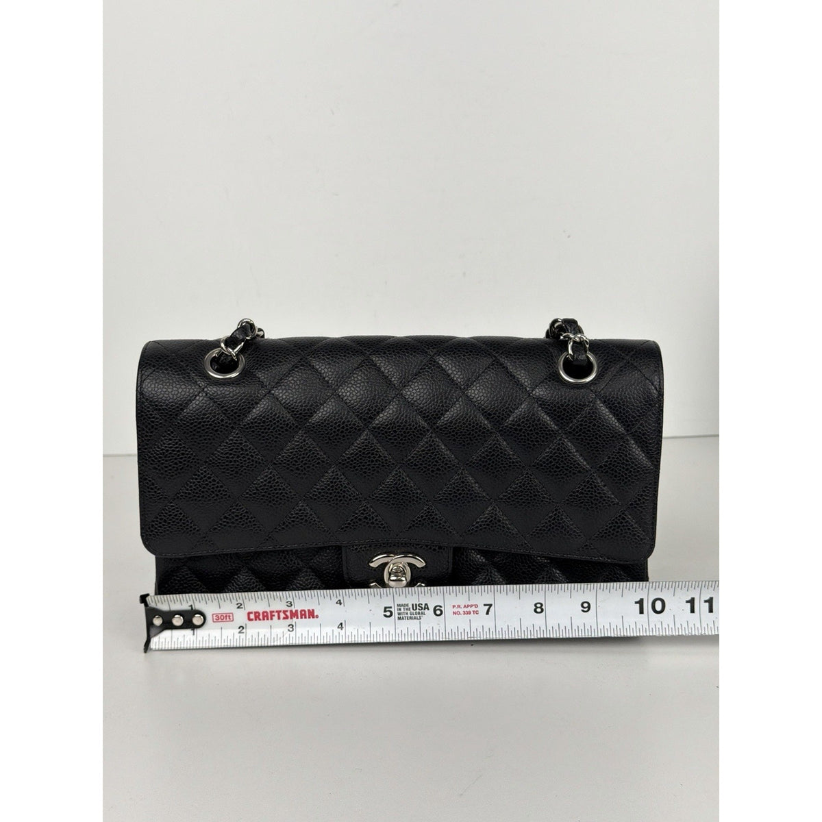 Chanel Classic Double Flap Shoulder Bag Medium in Black Caviar Leather 2012 D-04