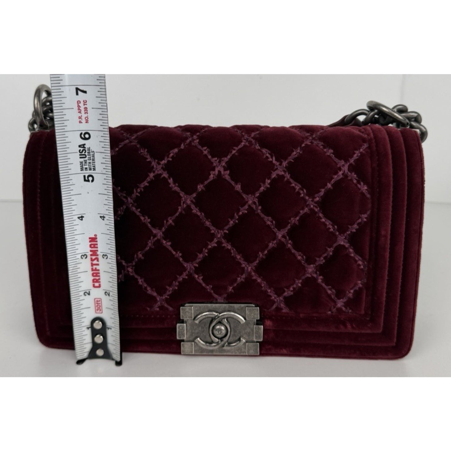 Chanel Old Medium Boy Bag in Burgundy Velvet with Ruthenium Hardware 2014 C-2