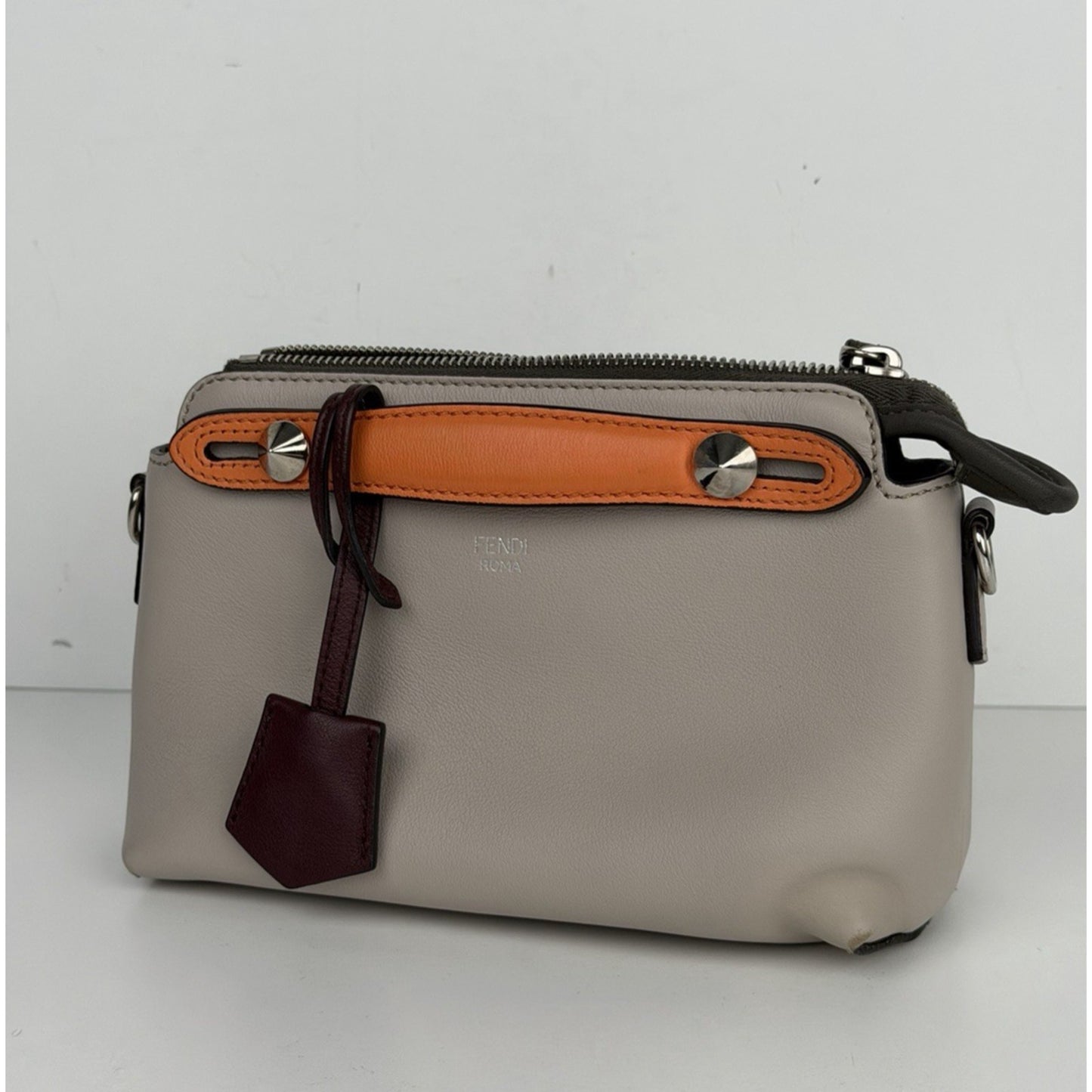 Fendi By The Way Shoulder Bag Small Gray & Brown Calfskin Leather S22
