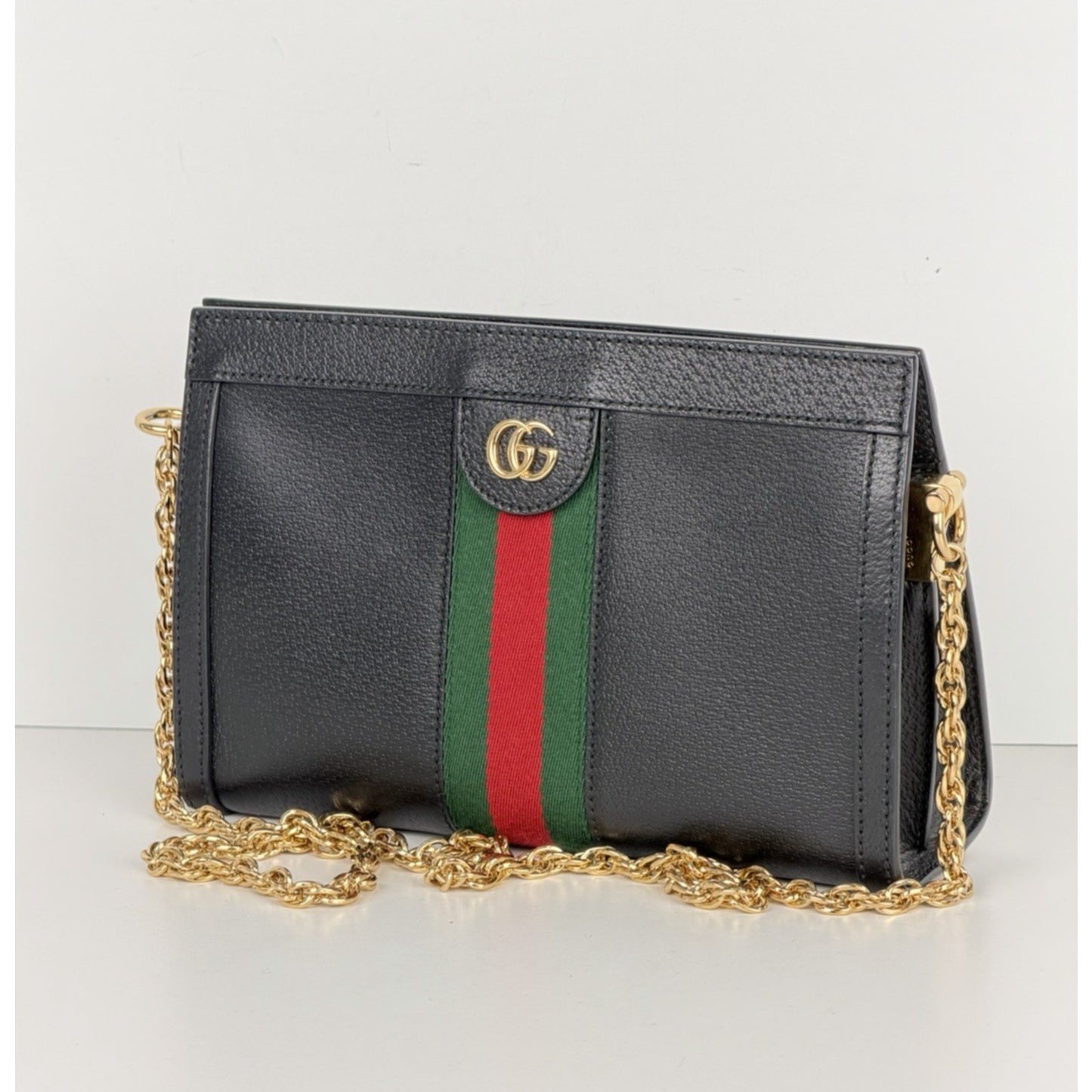 Gucci Ophidia Chain Shoulder Bag Small Black Calfskin Leather with Web Accent E6