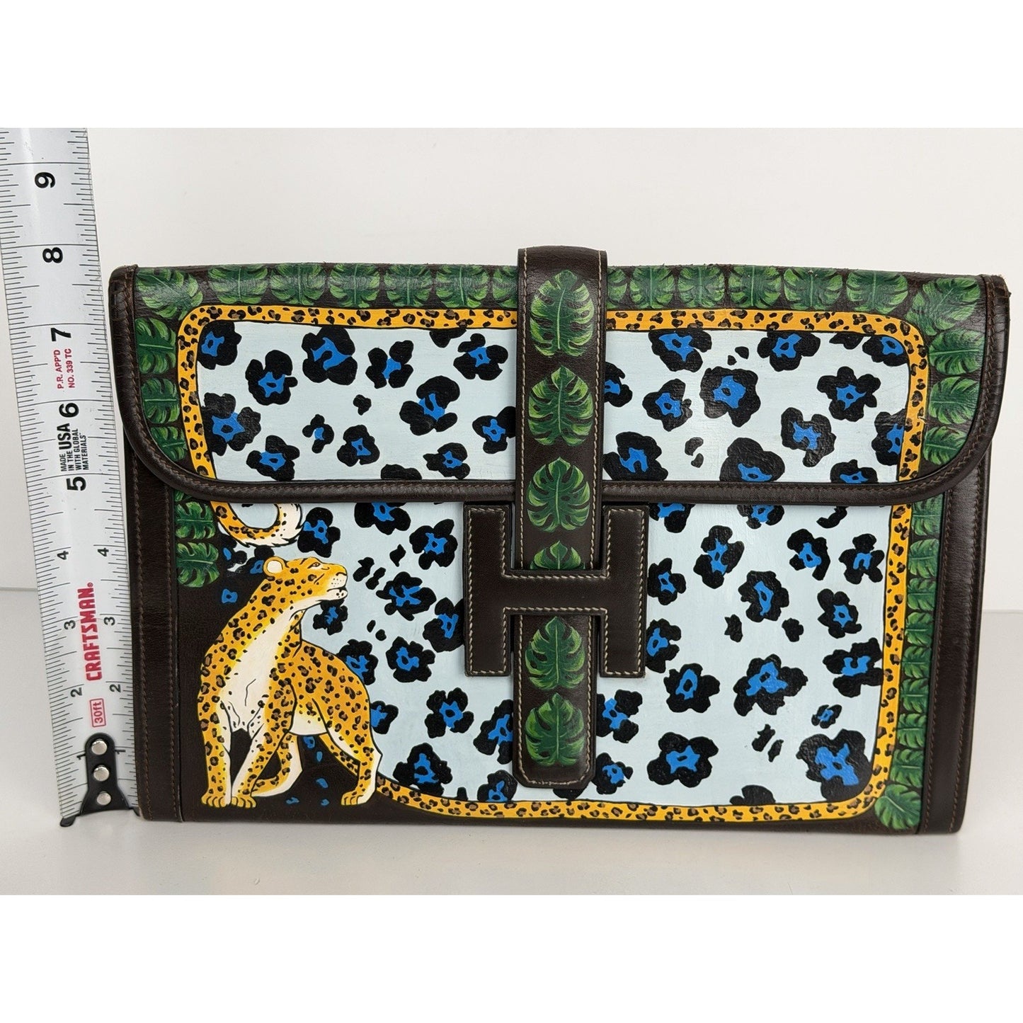 Hermes Vintage Handbag Leather Clutch with Leopard Print Design 1978 B1