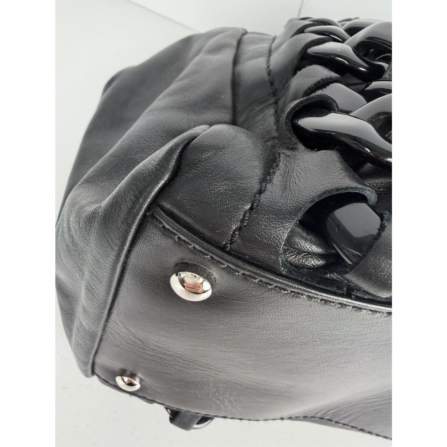 Chanel Modern East West Tote Bag Black Leather Rhodoid Chain 2006-2008 D-8