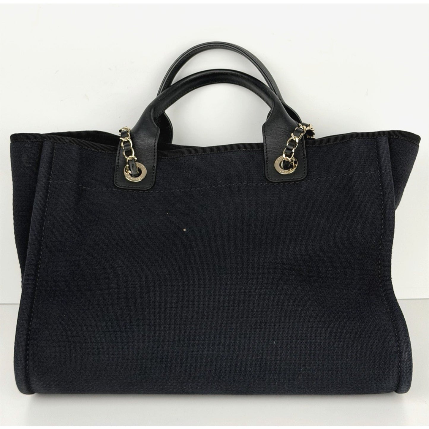 Chanel Deauville Tote Bag Smmall in Black Canvas with Gold-Tone Hardware NFC C4