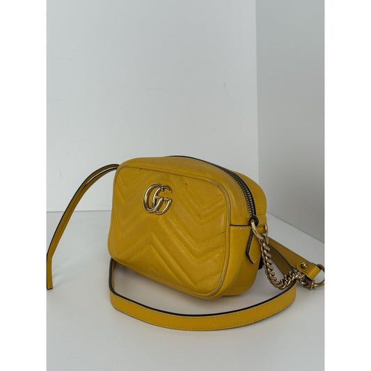 Gucci Mini Marmont Matelassé Yellow Leather Shoulder Bag
