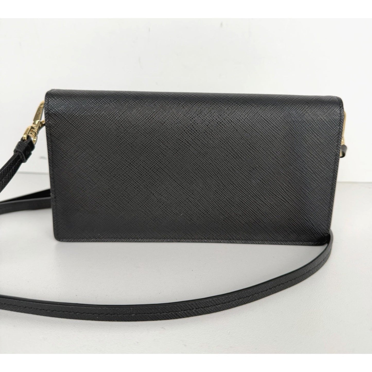 Prada Mini Signature Logo Crossbody Bag in Black Saffiano Leather S10
