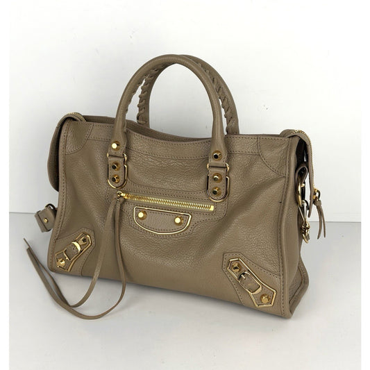 Balenciaga Metallic Edge City Bag Small in Beige Leather with Gold Hardware B-1