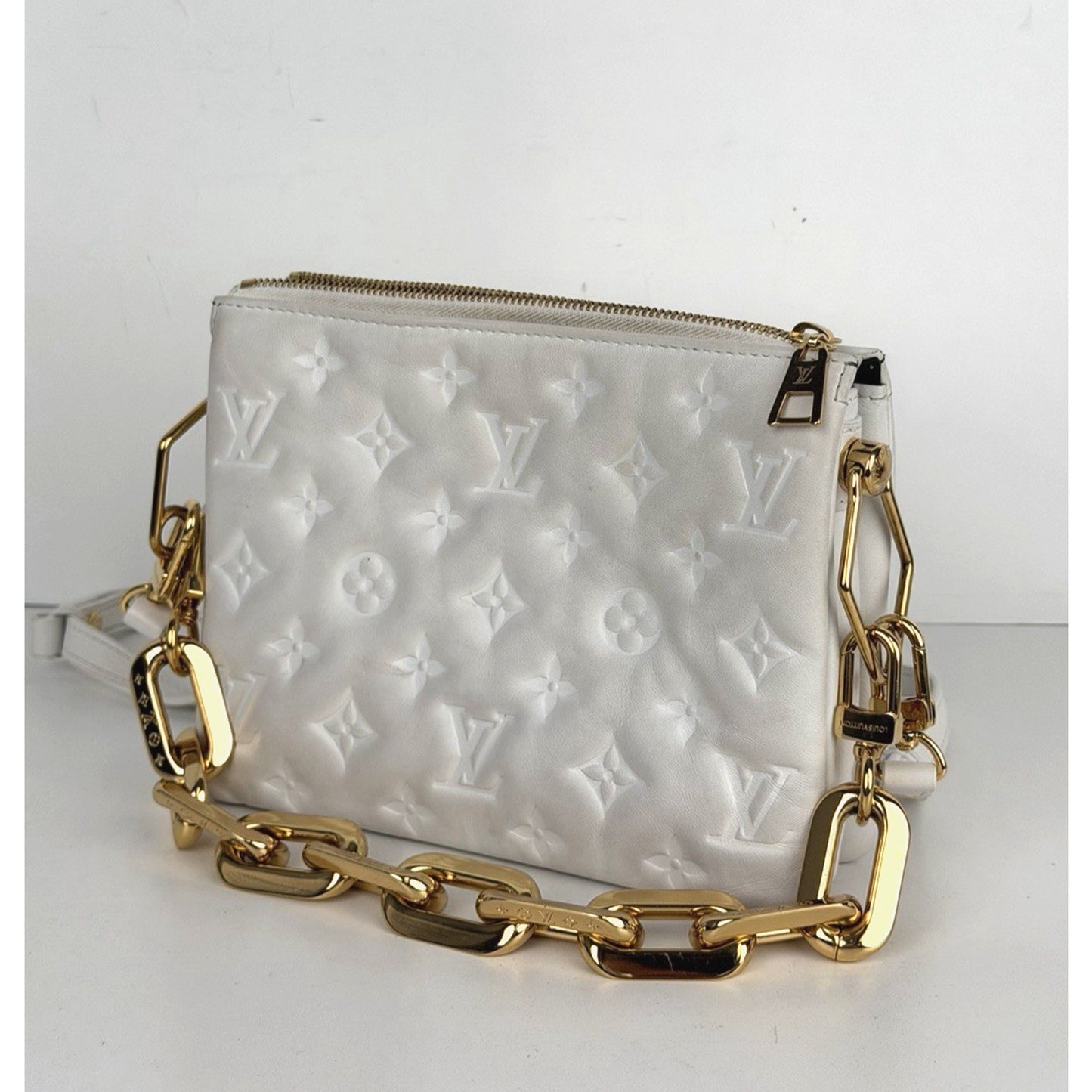 Louis Vuitton Coussin BB Shoulder Bag in White Embossed LV Monogram NFC E-1