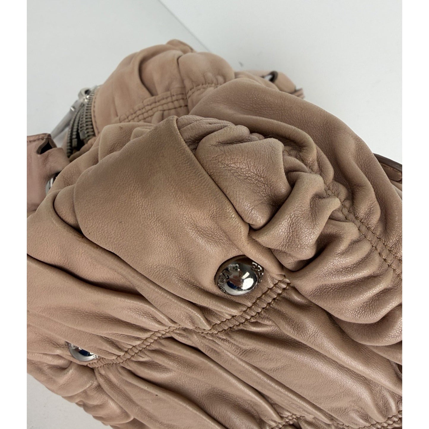 Prada Nappa Gaufre Satchel Bag in Beige Pleated Leather S-19