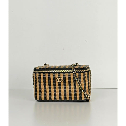 Chanel Classic Vanity Case with Chain Striped Raffia and Jute Small
