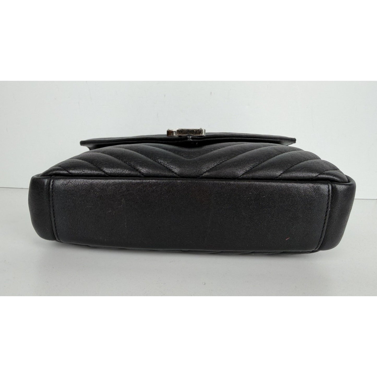 Saint Laurent College Shoulder Bag Medium in Black Chevron-Quilted Leather S-07