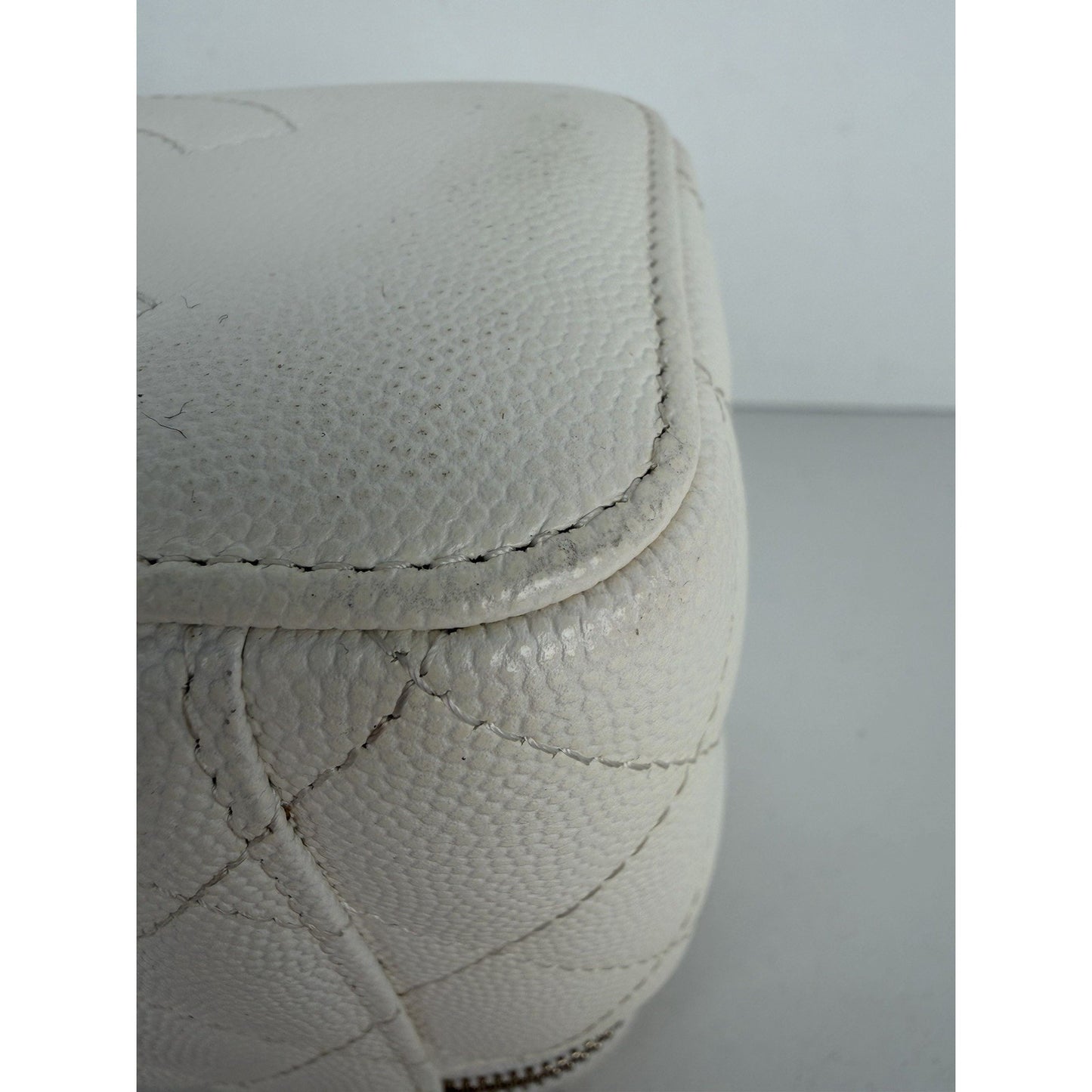 Chanel Vanity Case with Chain Small White Quilted Leather & Diamond Pattern D4