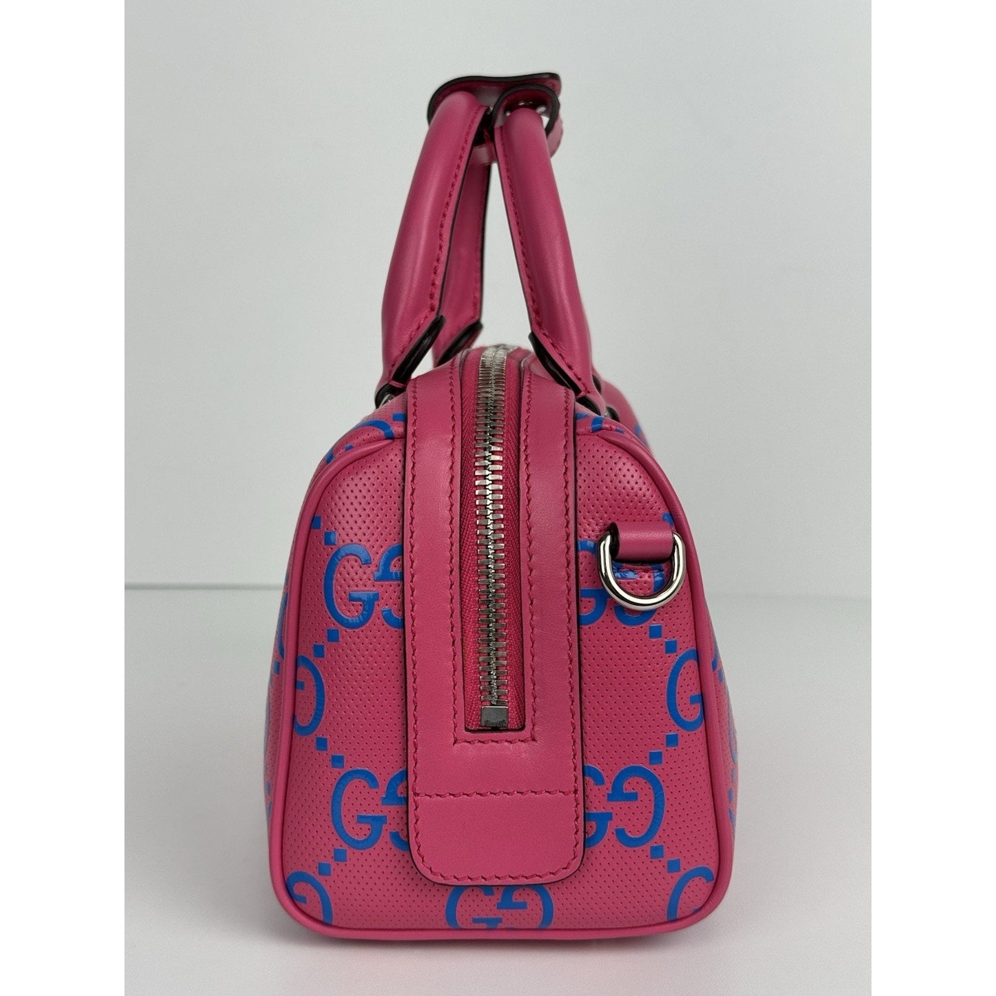 Gucci GG Tennis Perforated Leather Mini Duffle Bag Modern Pink and Blue C-1