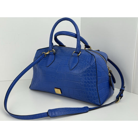 MCM Hand Bag Blue Croc Embossed Leather 2way