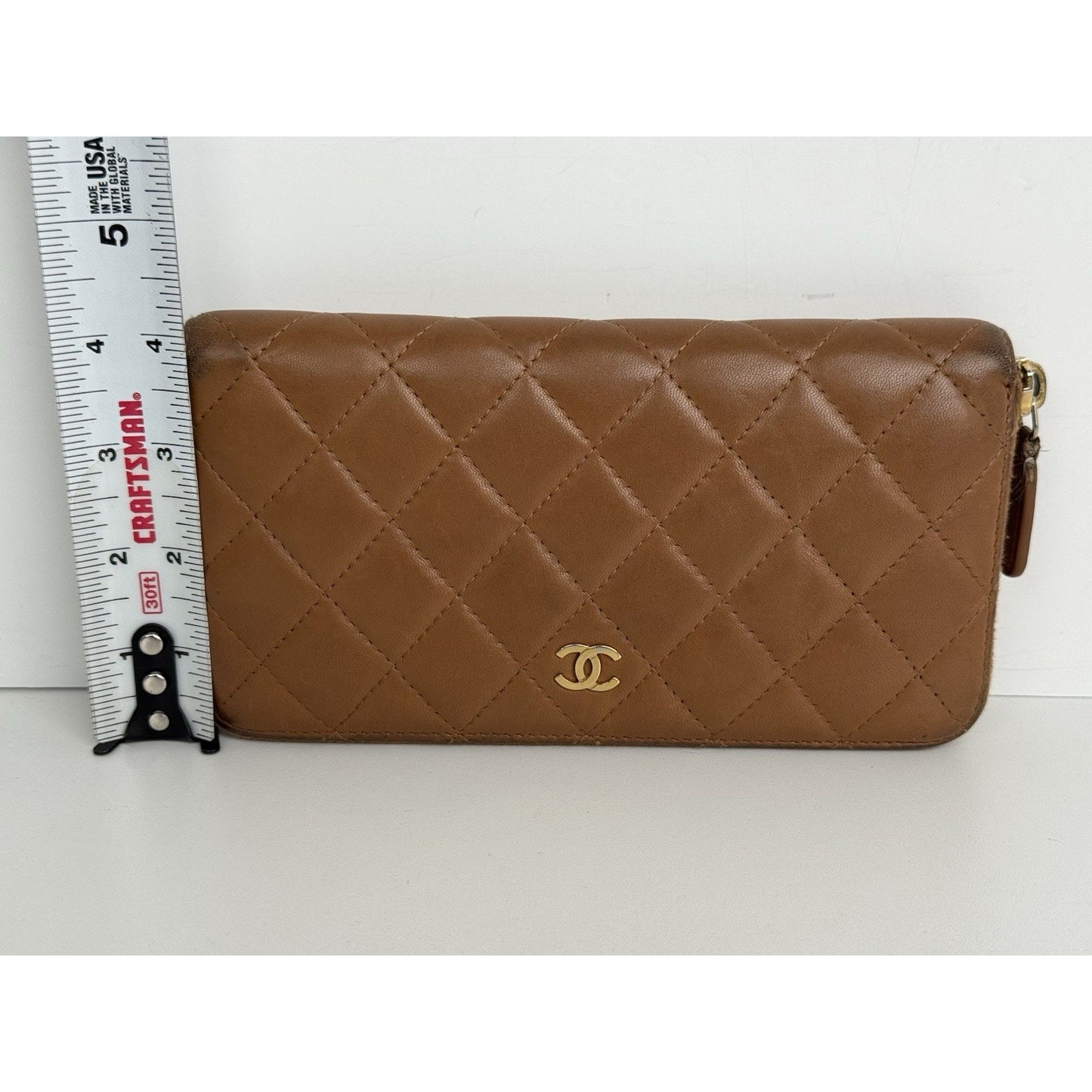 Chanel Timeless Quilted Leather Zip Around Wallet Brown with Gold Hardware