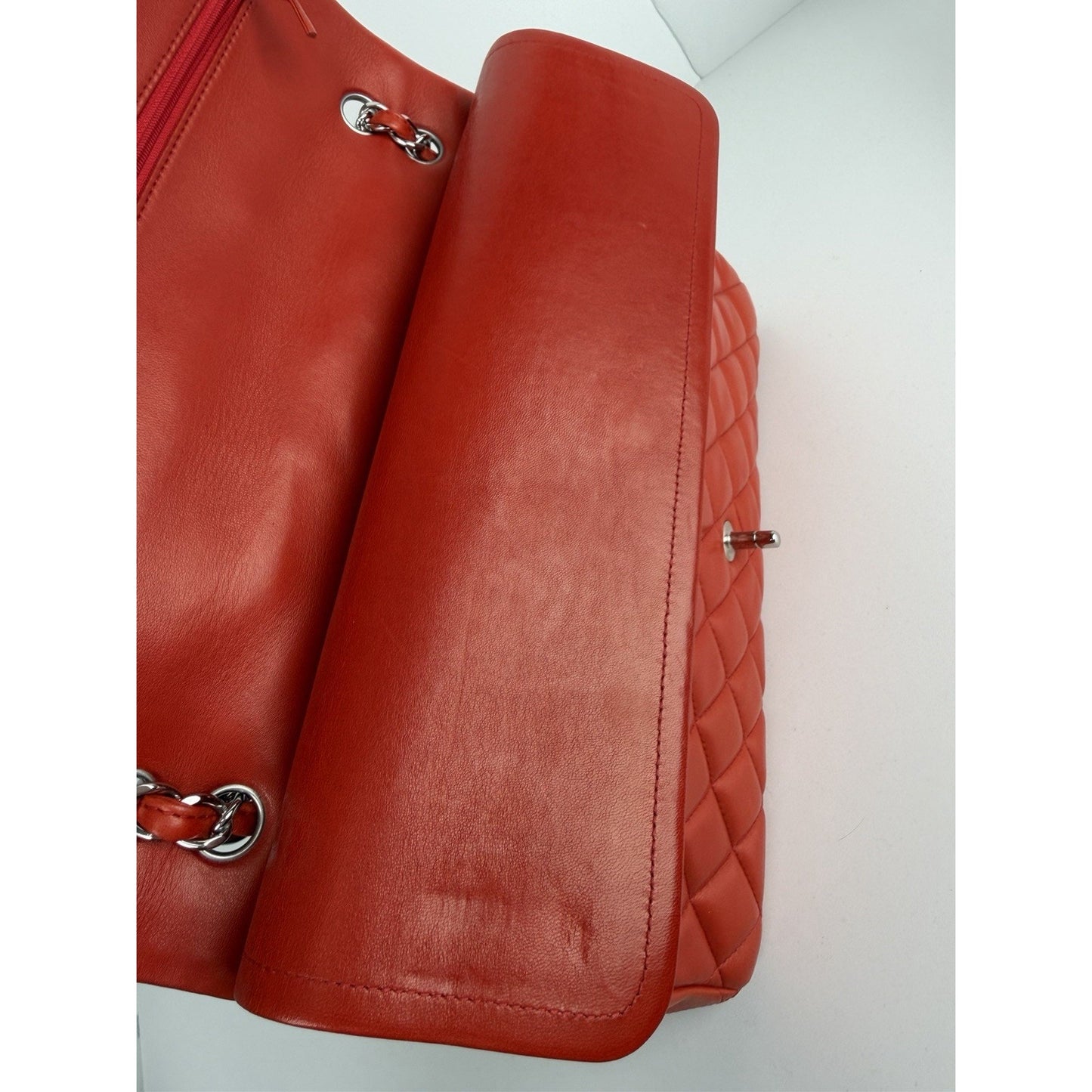 Chanel Classic Double Flap Maxi Bag in Orange Red Quilted Leather 2011 C8