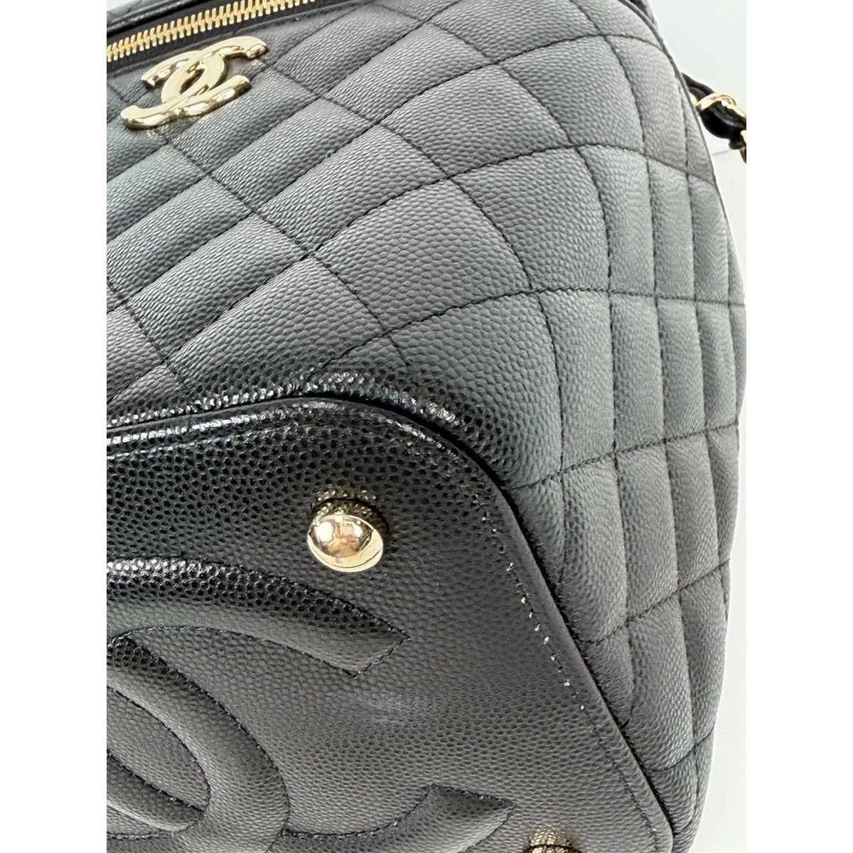 Chanel Vanity Case Top Handle Crossbody Bag Black Quilted Caviar Leather NFC F3