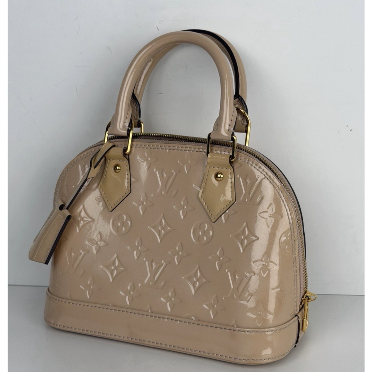 Louis Vuitton Alma Top Handle Bag BB Beige Leather Monogram Vernis 2013 S17