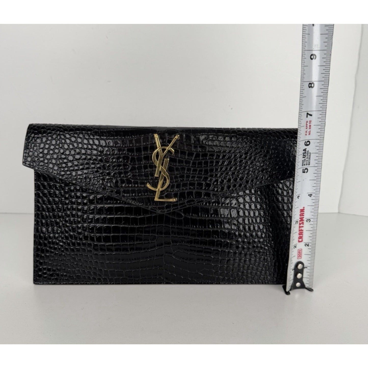Saint Laurent Uptown Envelope Pouch Bag in Black Croc-Embossed Leather S15