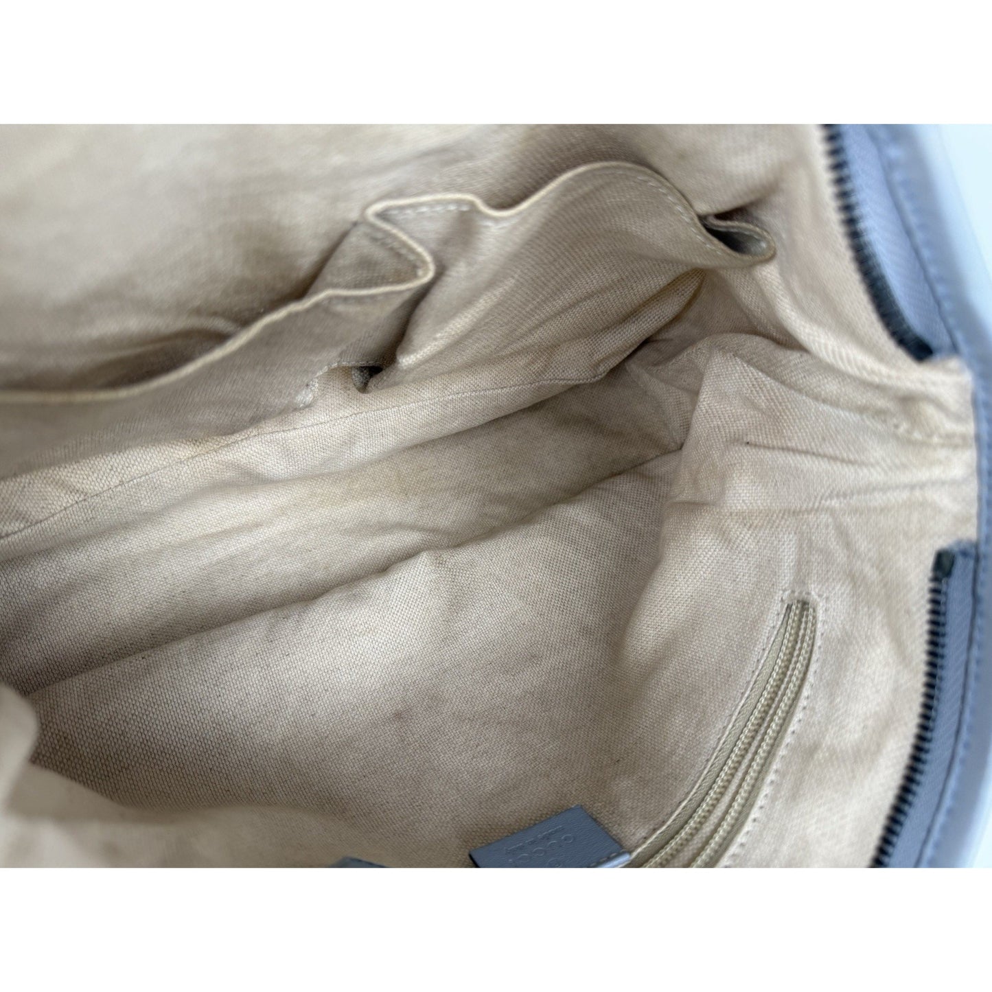 Gucci Flora Knight Zippered Tote Bag Dusty Blue Canvas with Leather Trim