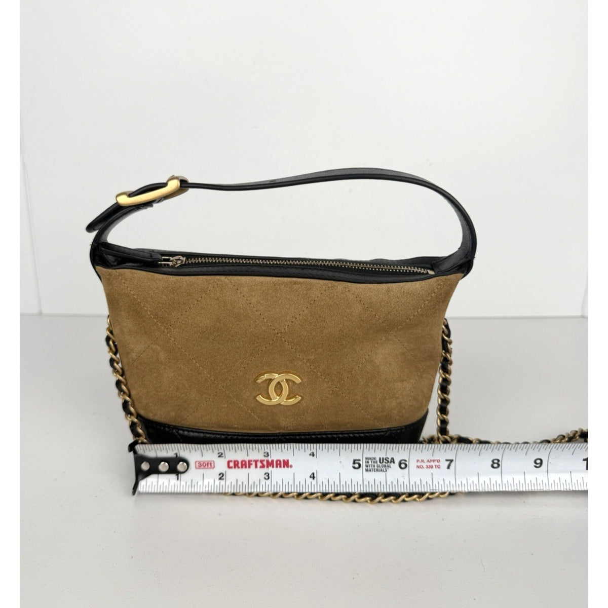 Chanel Coco Base Quilted Mini Hobo Clutch Bag with Chain in Brown Suede NFC E-3