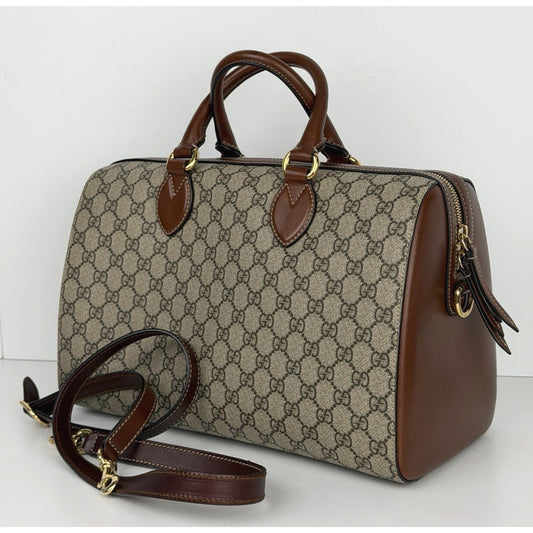 Gucci GG Supreme Canvas Boston Bag Medium Monogram Canvas and Leather Trim C1