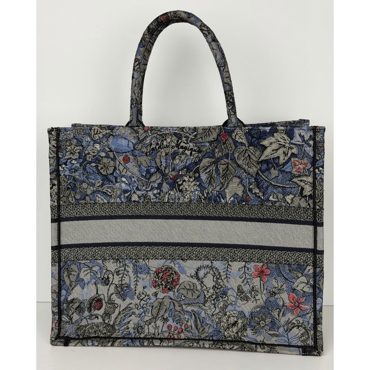 Christian Dior Book Tote Bag Large in Blue Embroidered "Jardin Magique" 2022 C5