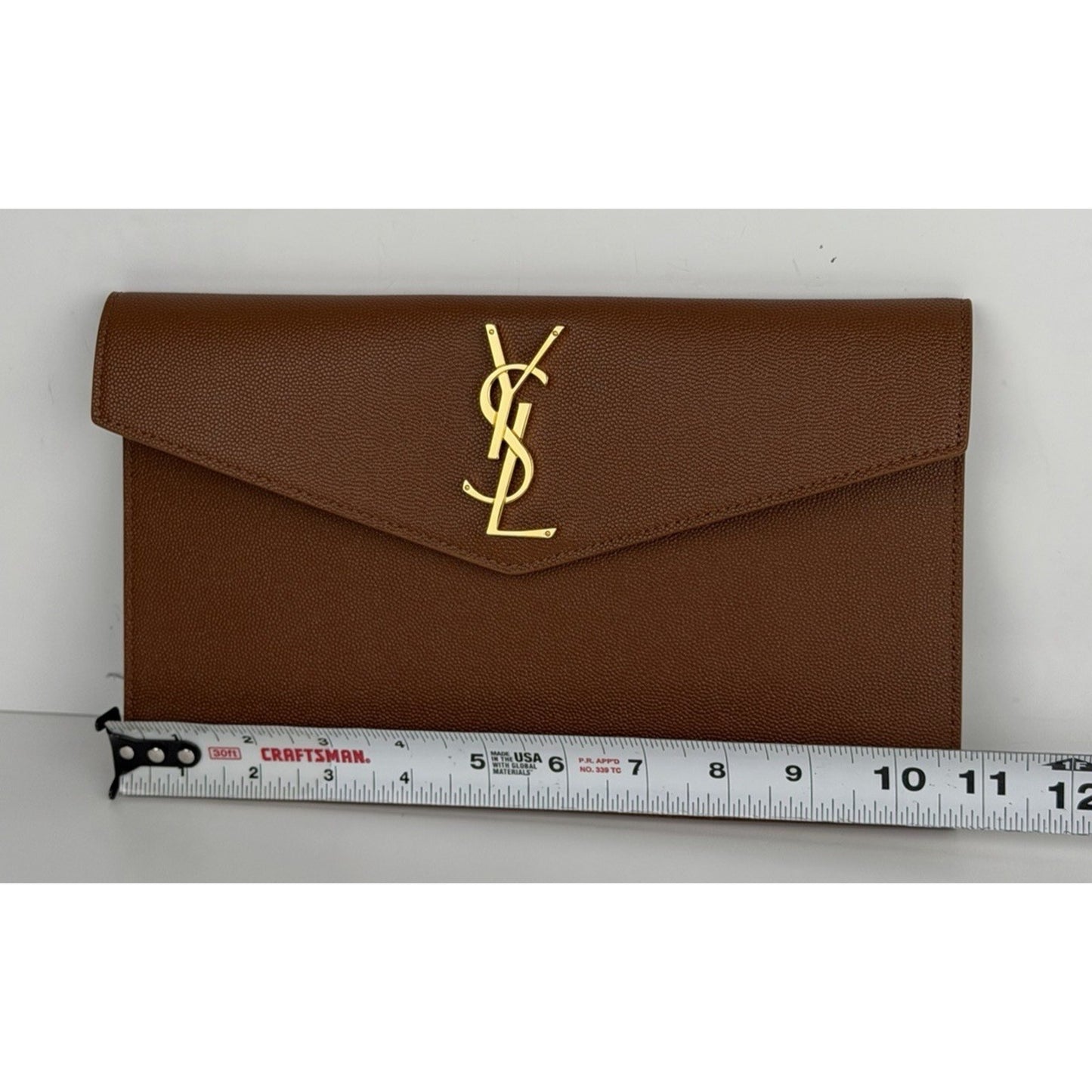 Saint Laurent Uptown Pouch Brown Grained Calfskin Leather YSL Monogram K2
