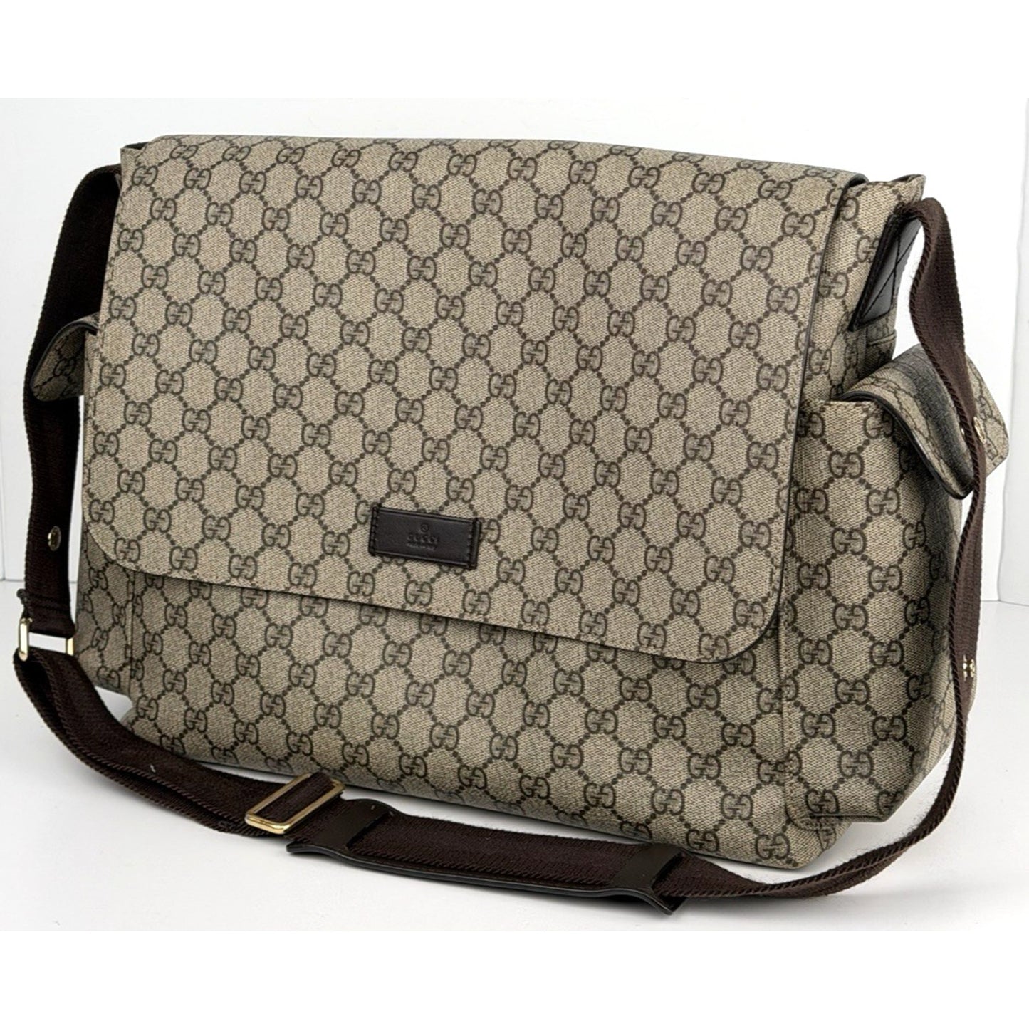 Gucci GG Supreme Diaper Messenger Bag Large in Brown Coated Canvas S