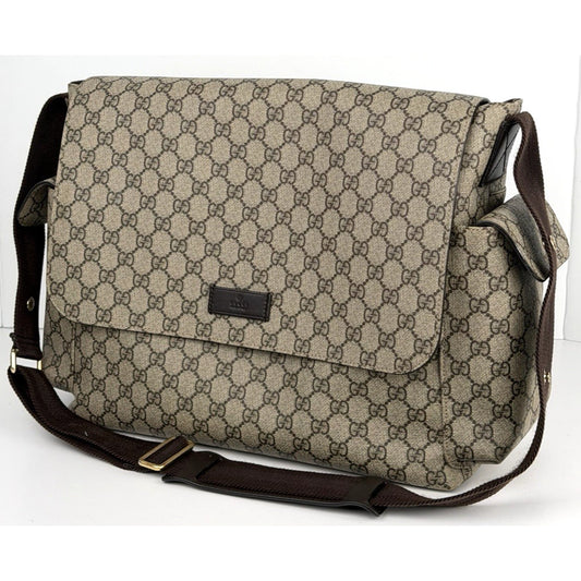 Gucci GG Supreme Diaper Messenger Bag Large in Brown Coated Canvas S