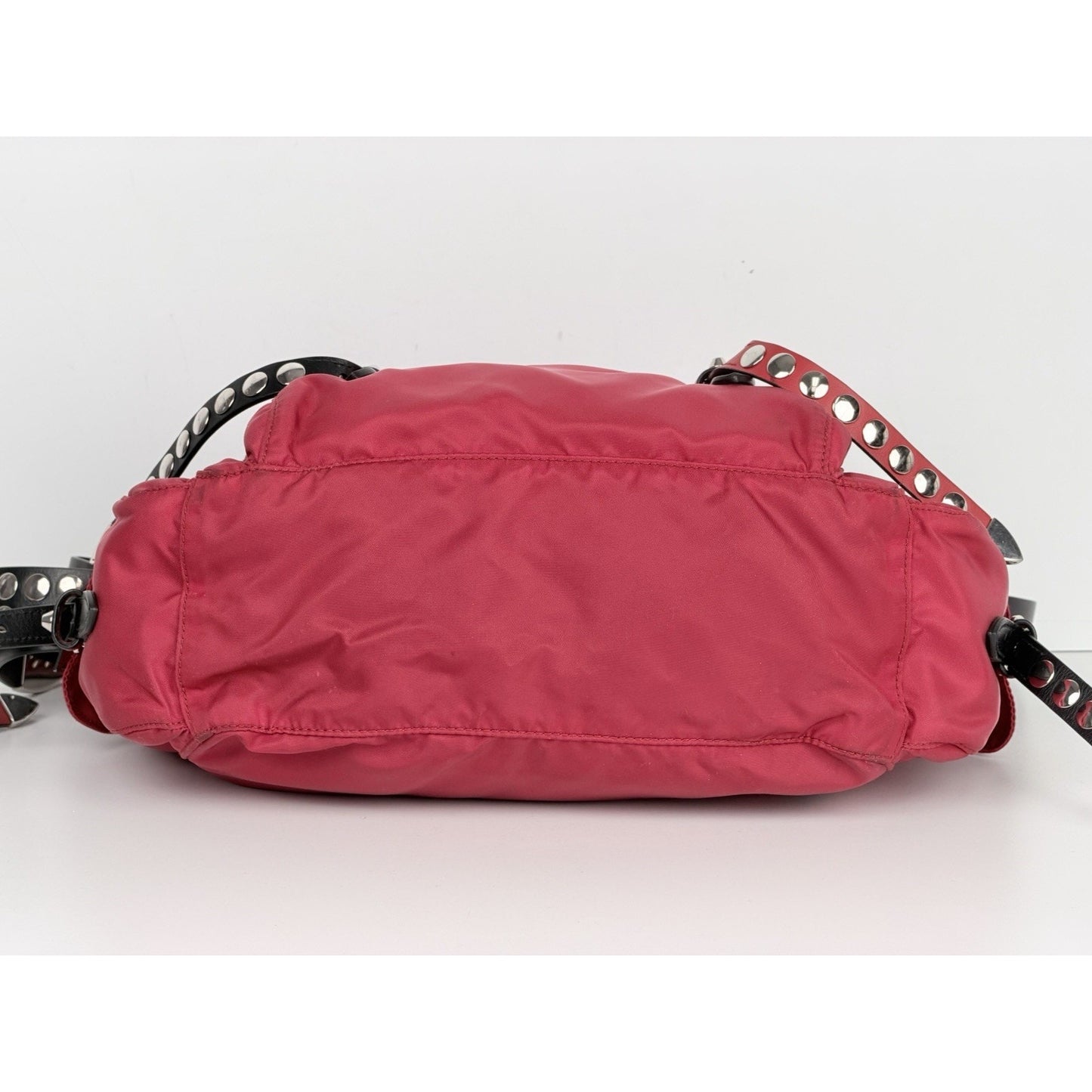 Prada New Vela Studded Messenger Medium in Cherry Red Nylon and Leather Trim S