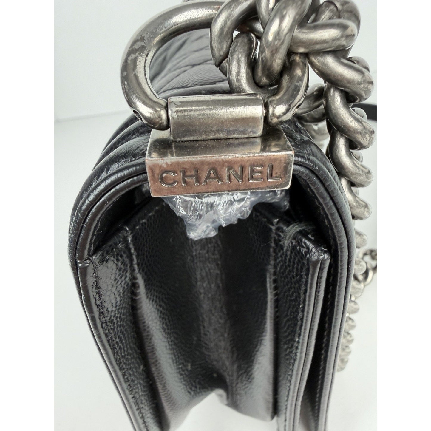 CHANEL Boy Flap Shoulder Bag Black Caviar Quilted Leather Medium 2019 C6