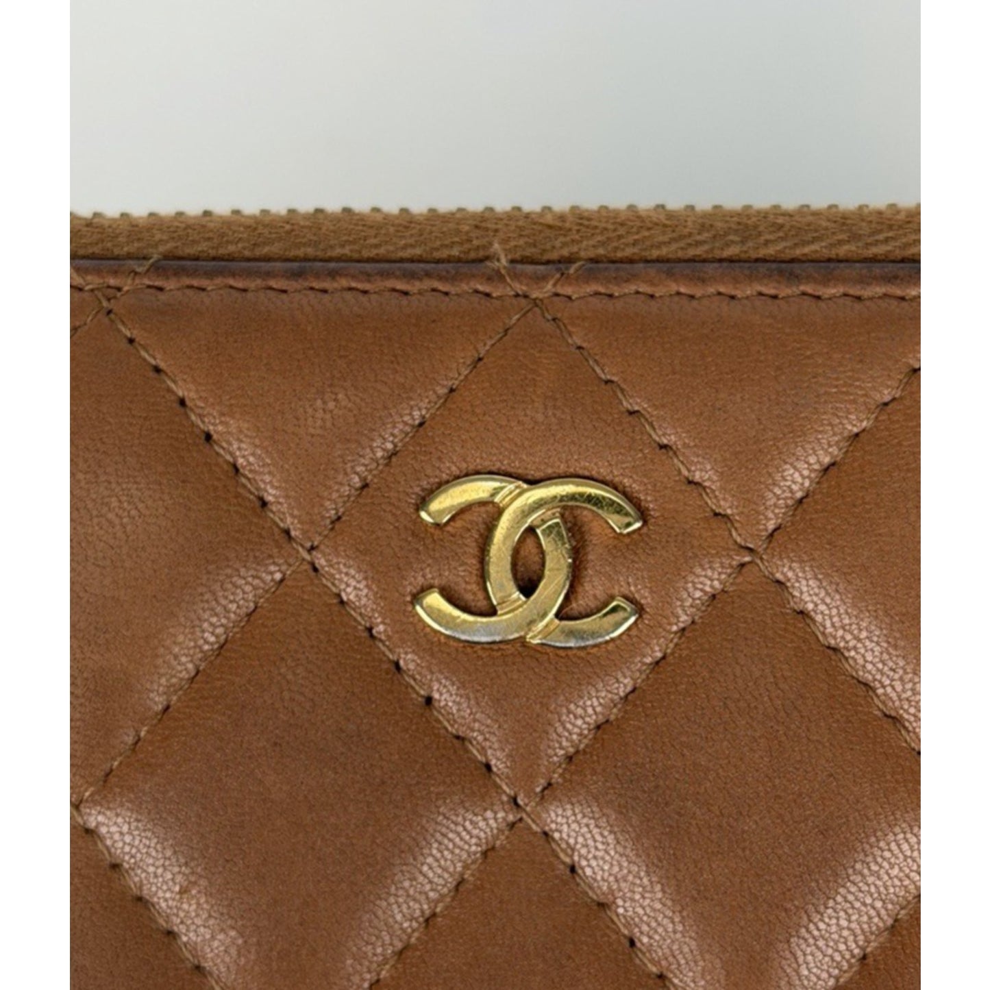 Chanel Timeless Quilted Leather Zip Around Wallet Brown with Gold Hardware