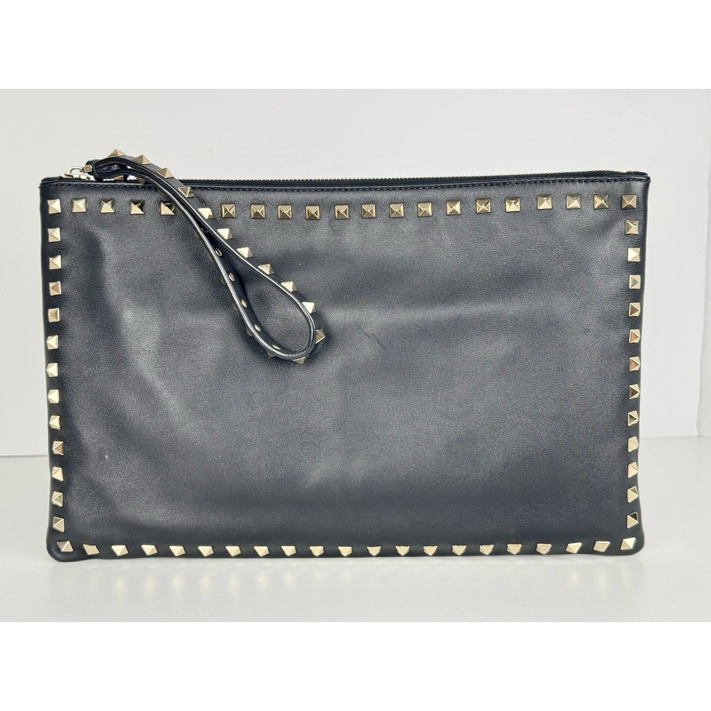 Valentino Rockstud Black Leather Pouch with Golden Hardware B-1