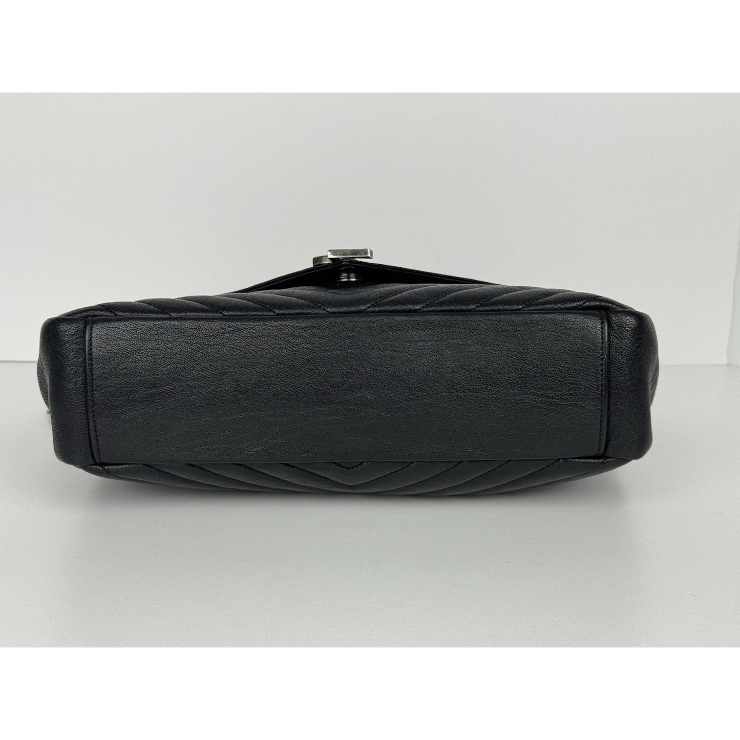 Saint Laurent Large College Satchel Black Chevron Leather Silver Hardware C5