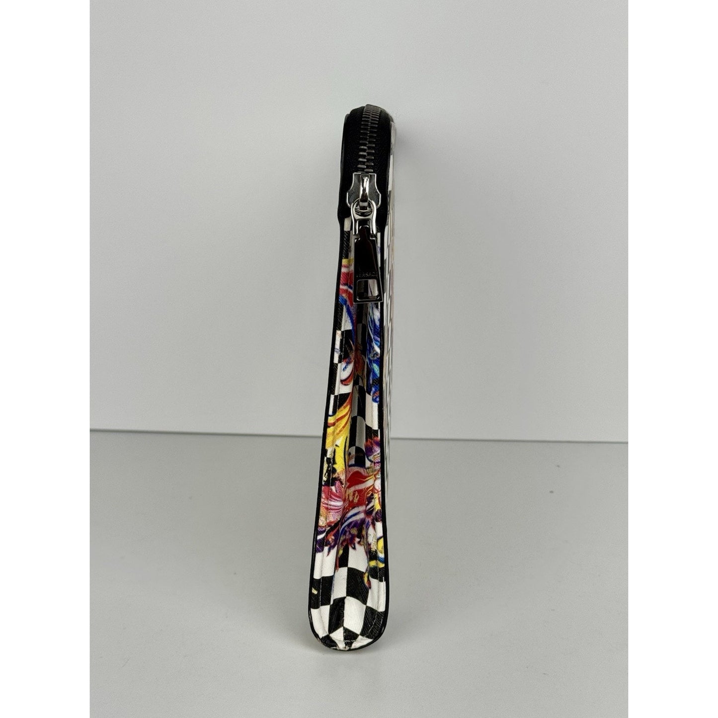 Versace Multicolour Checkerboard Pattern Leather Handbag Silver Hardware