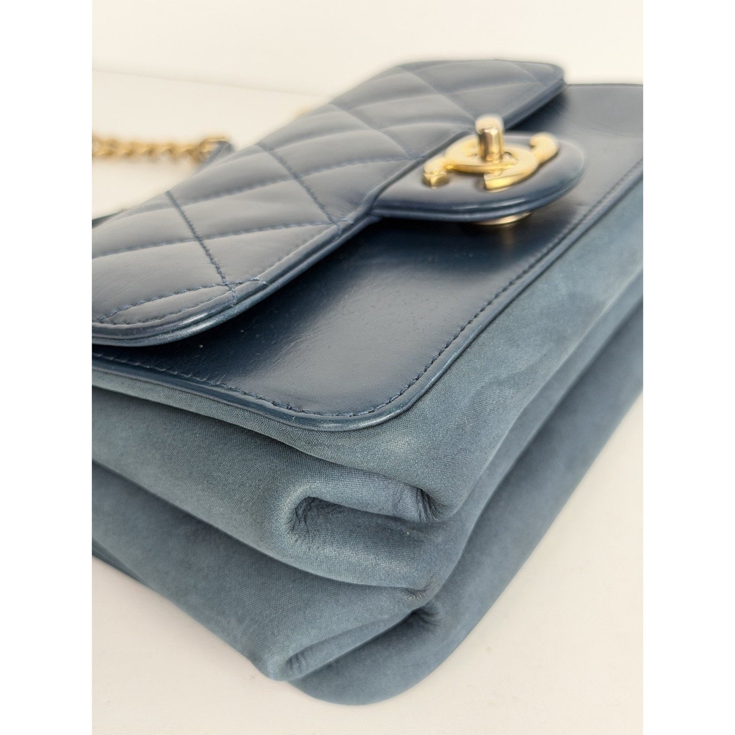 Chanel Mini Straight-Lined Flap Bag Blue Leather Shoulder Bag 2018-2019