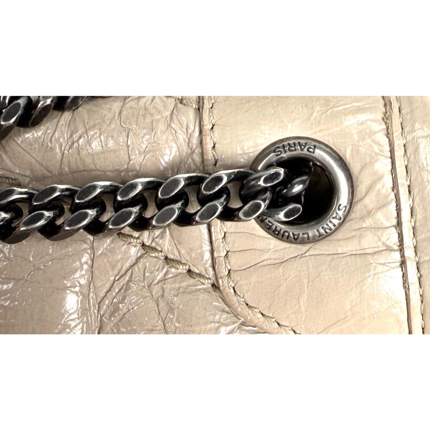 Saint Laurent Signature Niki Bag Small Light Taupe Crinkled Calfskin Leather S09