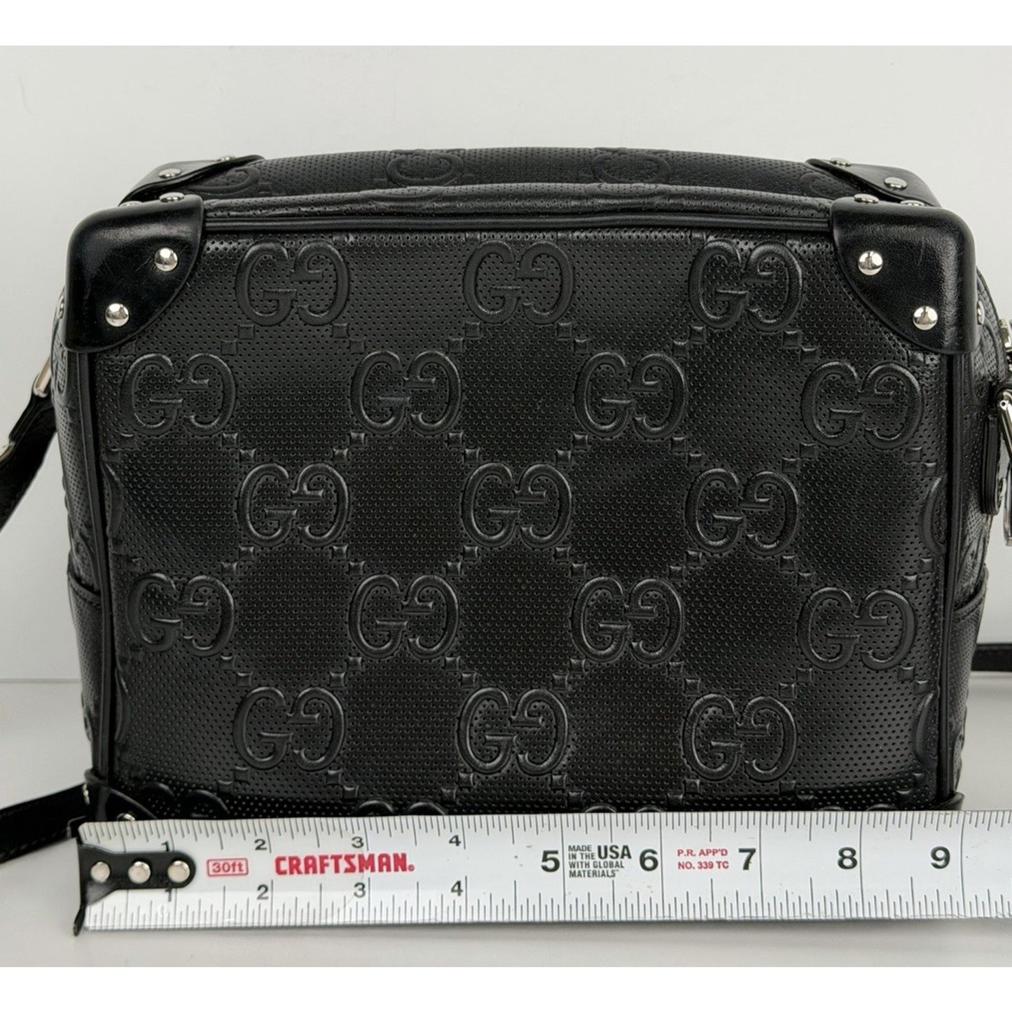 Gucci GG Embossed Leather Shoulder Bag Small in Black Perforated Leather S19