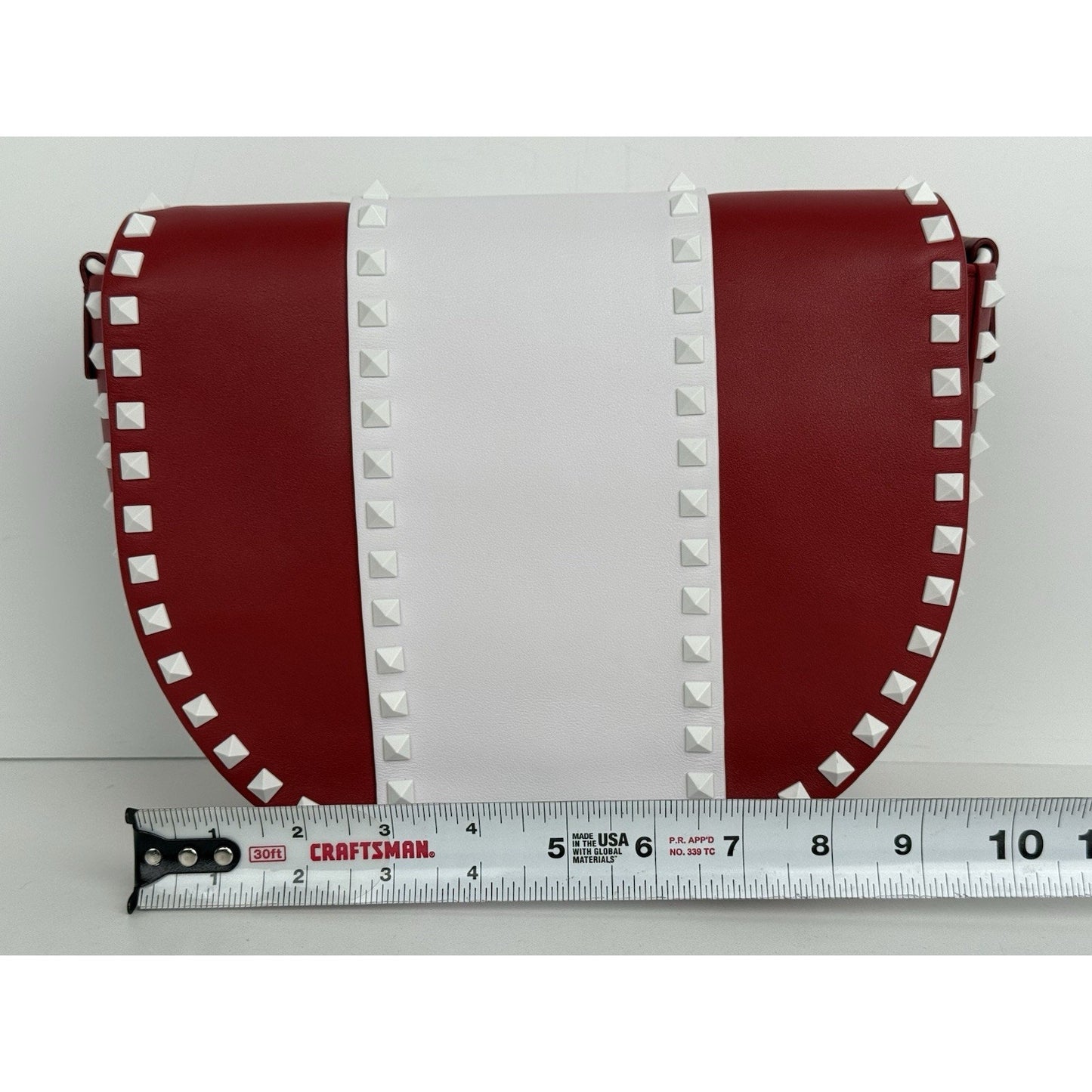 VALENTINO Red White Leather Rockstud Saddle Crossbody Bag
