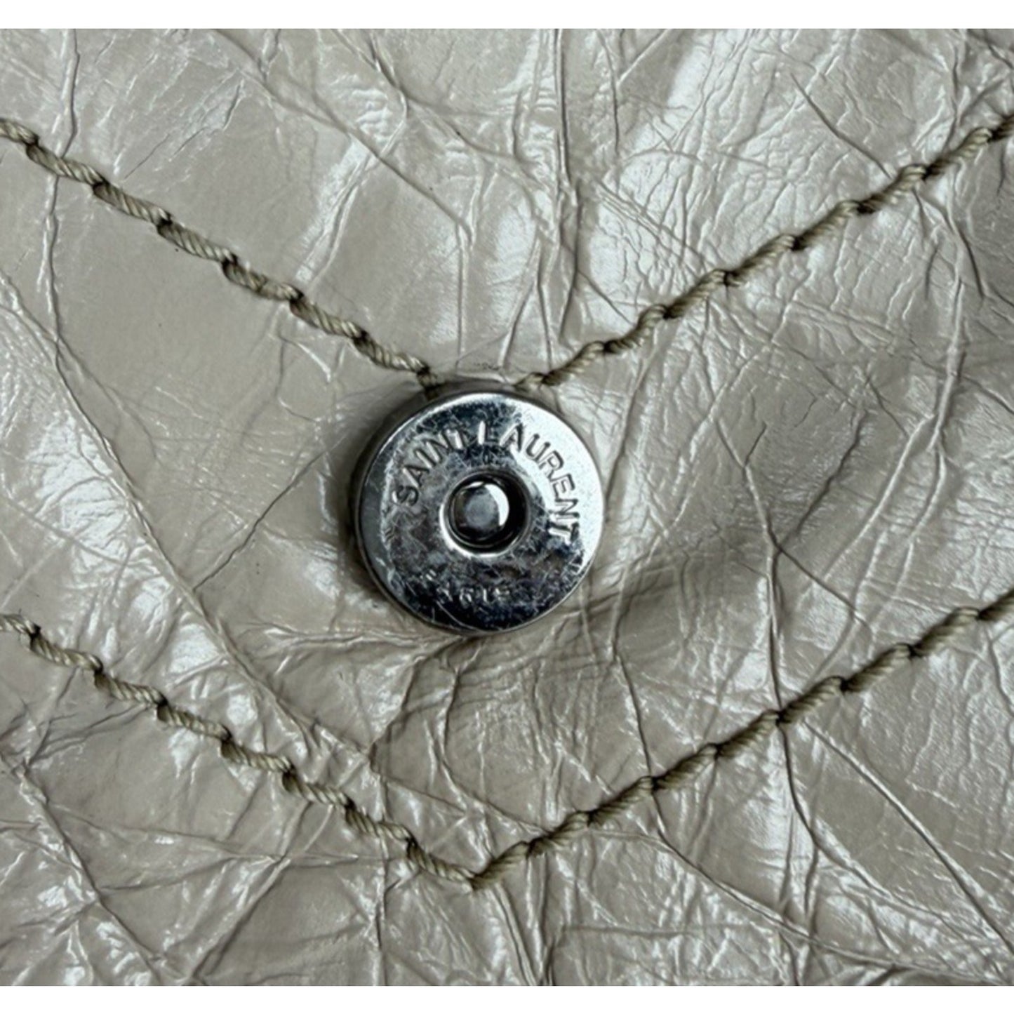 Saint Laurent Signature Niki Bag Small Light Taupe Crinkled Calfskin Leather S09