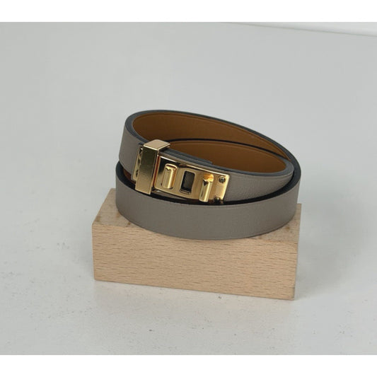 Hermes Mini Dog Double Tour Bracelet in Taupe with Gold-Plated Brass 2017 K1
